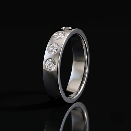 Orion Ring — white gold flush-set band on black