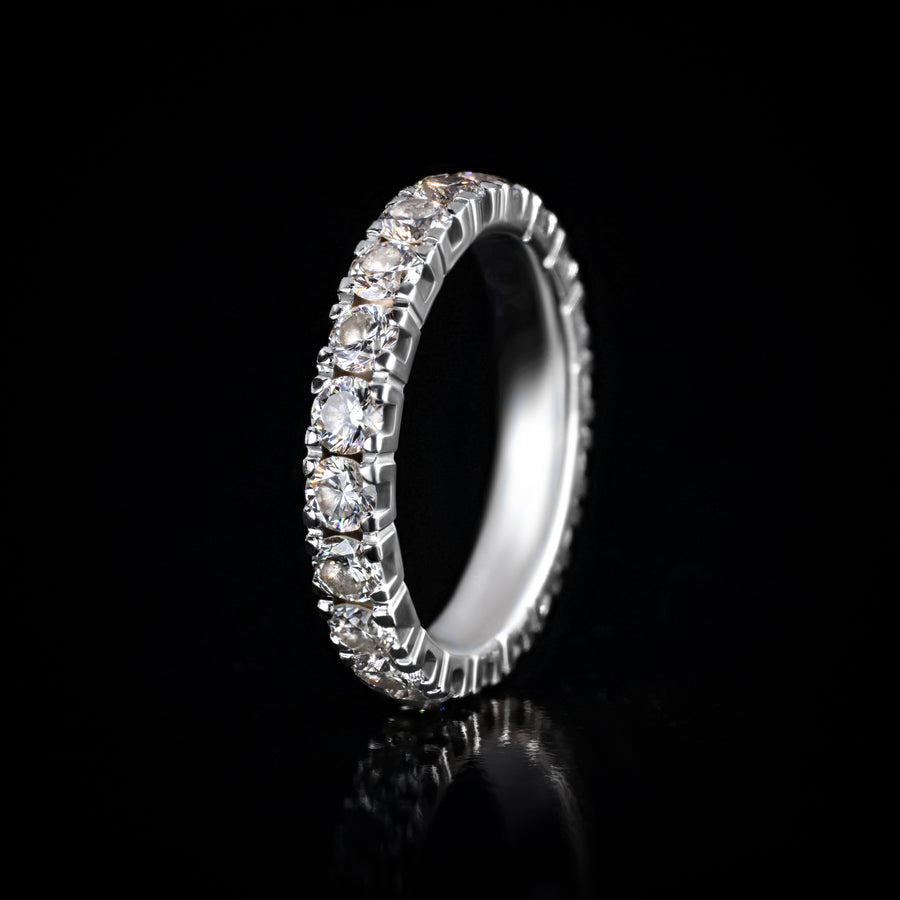 Custom round diamond eternity wedding band in white gold