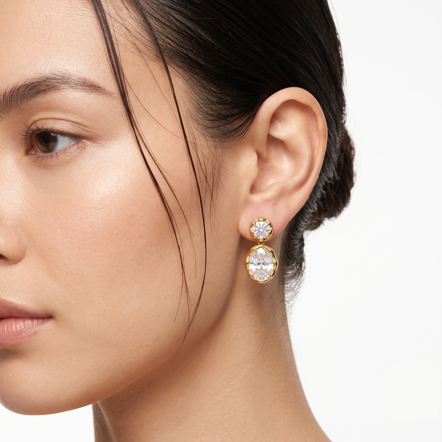Aria Earrings — gold, worn on model