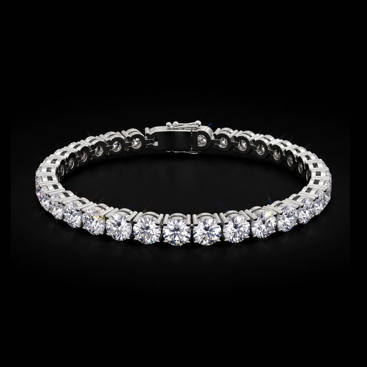 Tennis Bracelet in 18-karat white gold with 36 lab-grown round brilliant diamonds, handcrafted in Armenia by Nayiri Jewelry