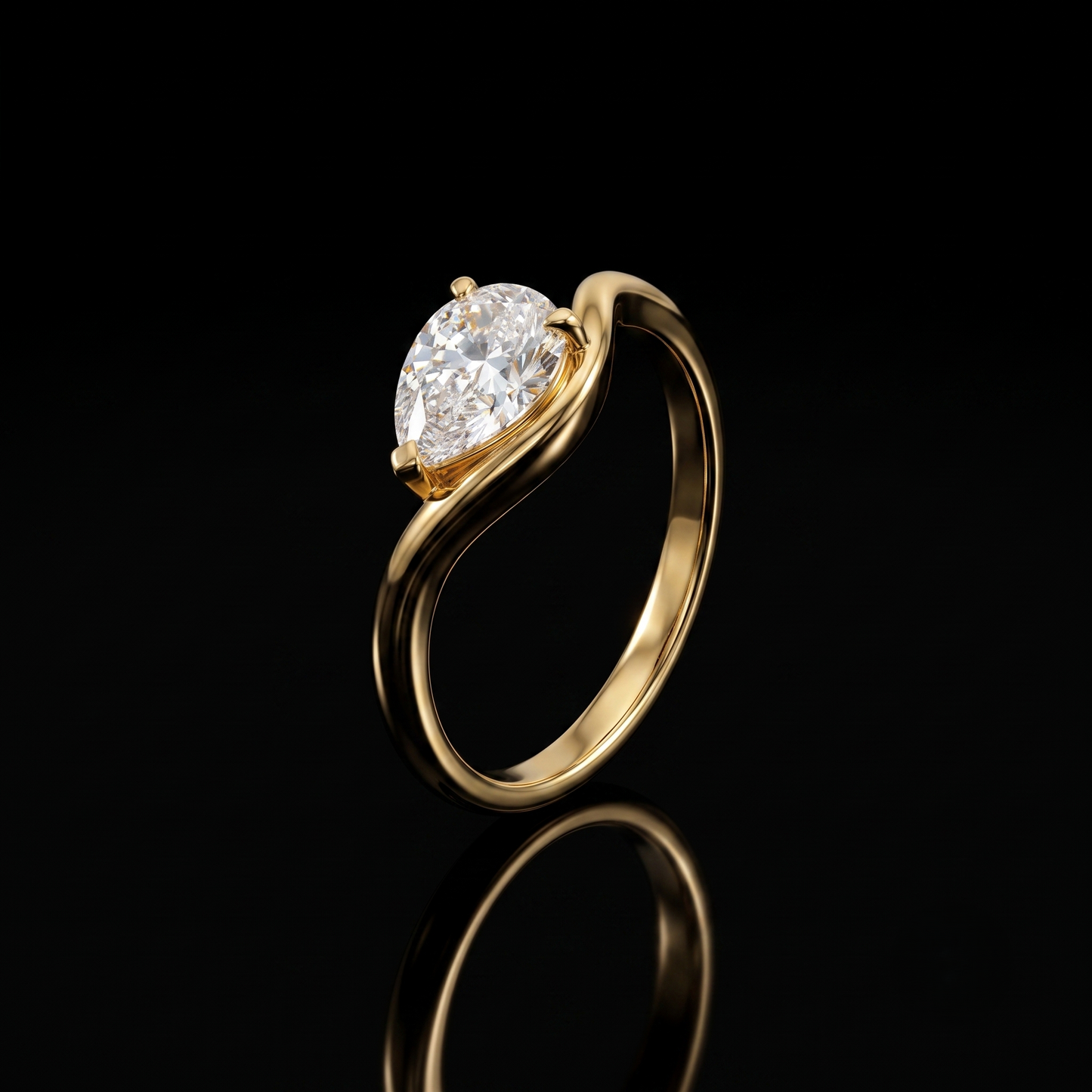 Nova Ring — gold pear solitaire on black