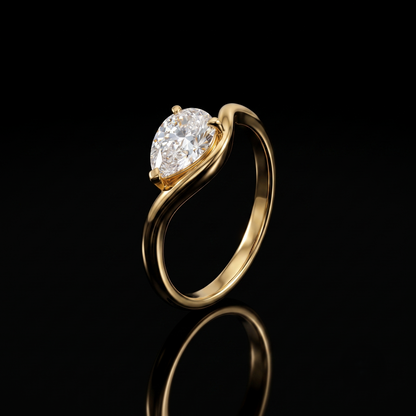 Nova Ring — gold pear solitaire on black