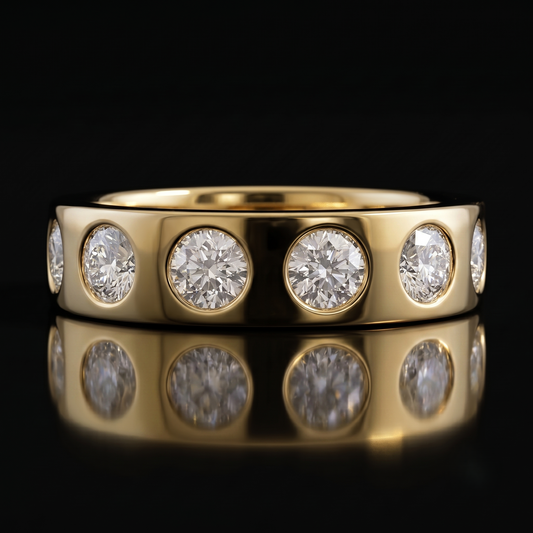 Orion Ring — yellow gold flush-set band, front view