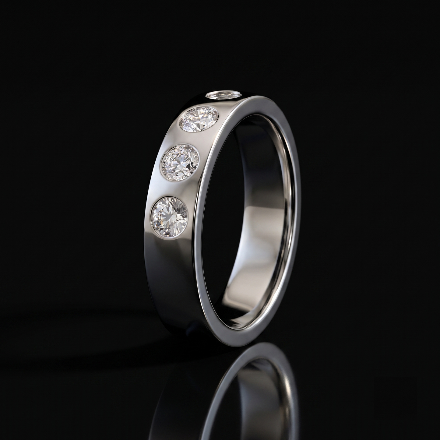 Orion Ring — white gold flush-set band on black